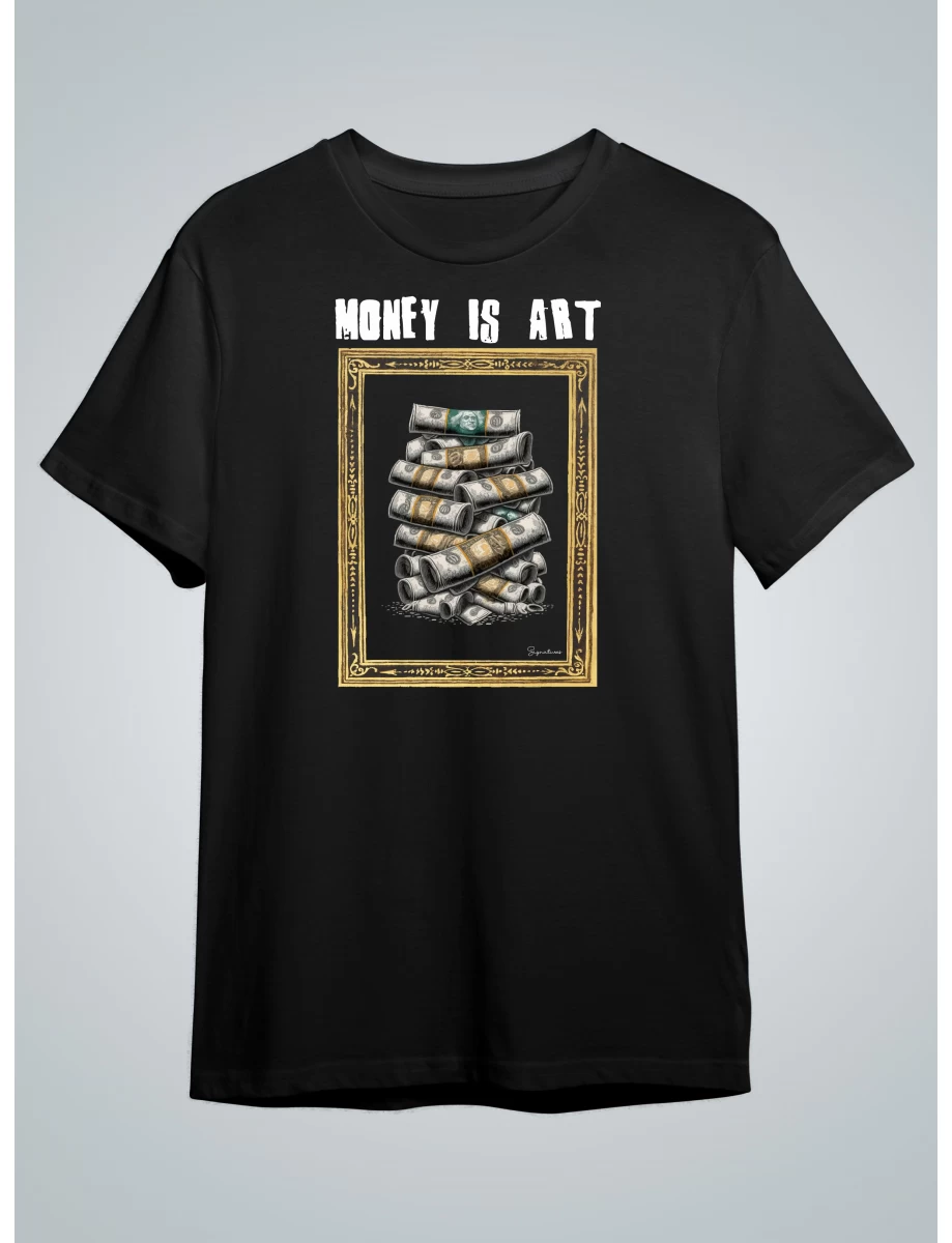 Tricou negru barbati cu imprimeu MONEY IS ART