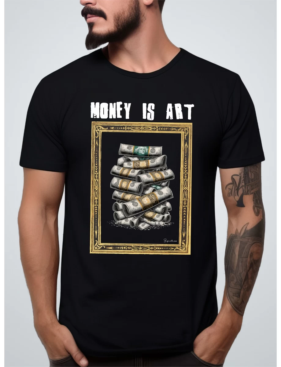 Tricou negru barbati cu imprimeu MONEY IS ART