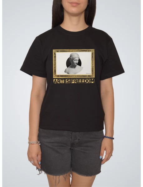 Tricou negru dama cu imprimeu ART IS FREEDOM