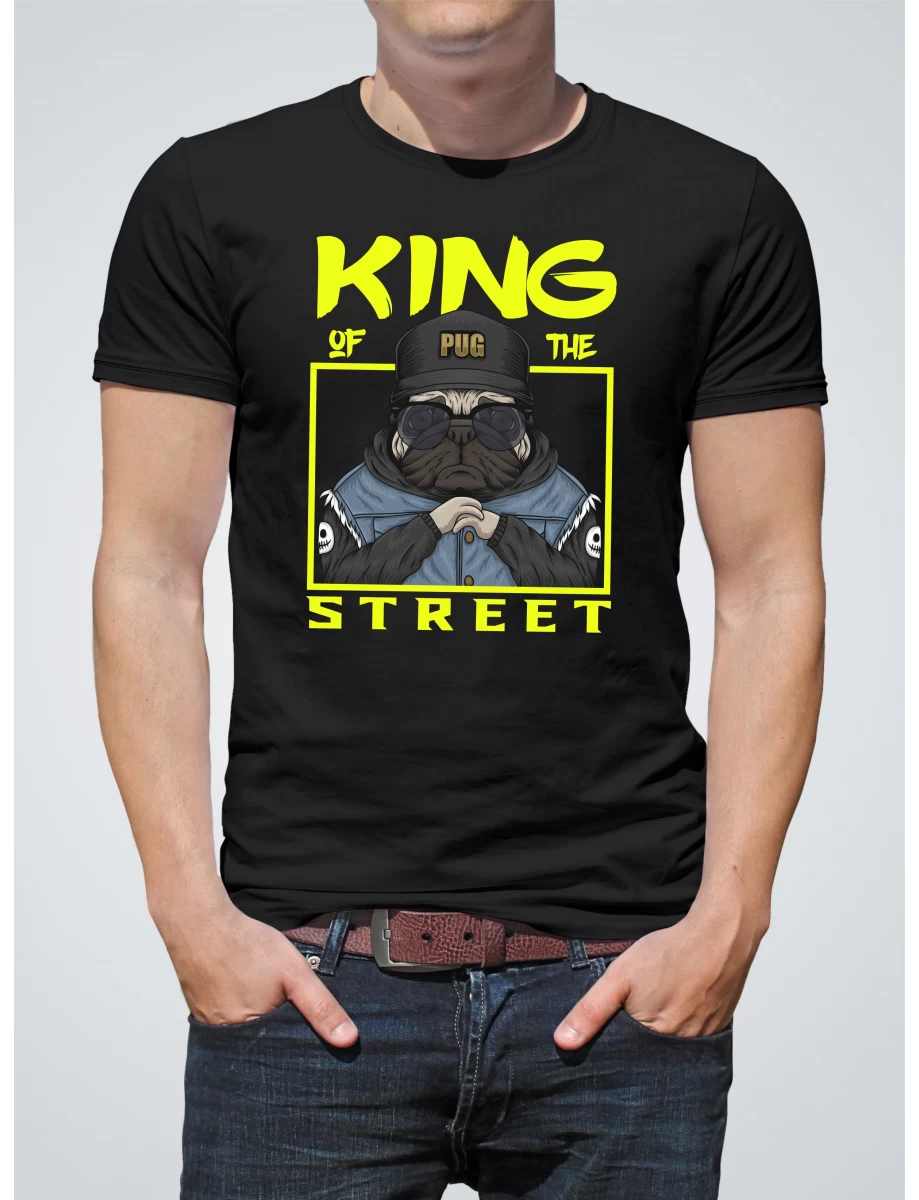 Tricou negru barbati cu imprimeu KING PUG