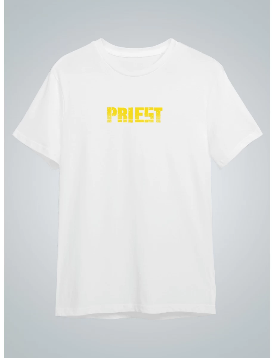 Tricou alb bărbați cu imprimeu PRIEST