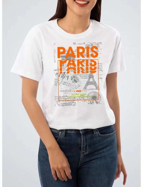 Tricou alb dama cu imprimeu PARIS ICONIC WEAR