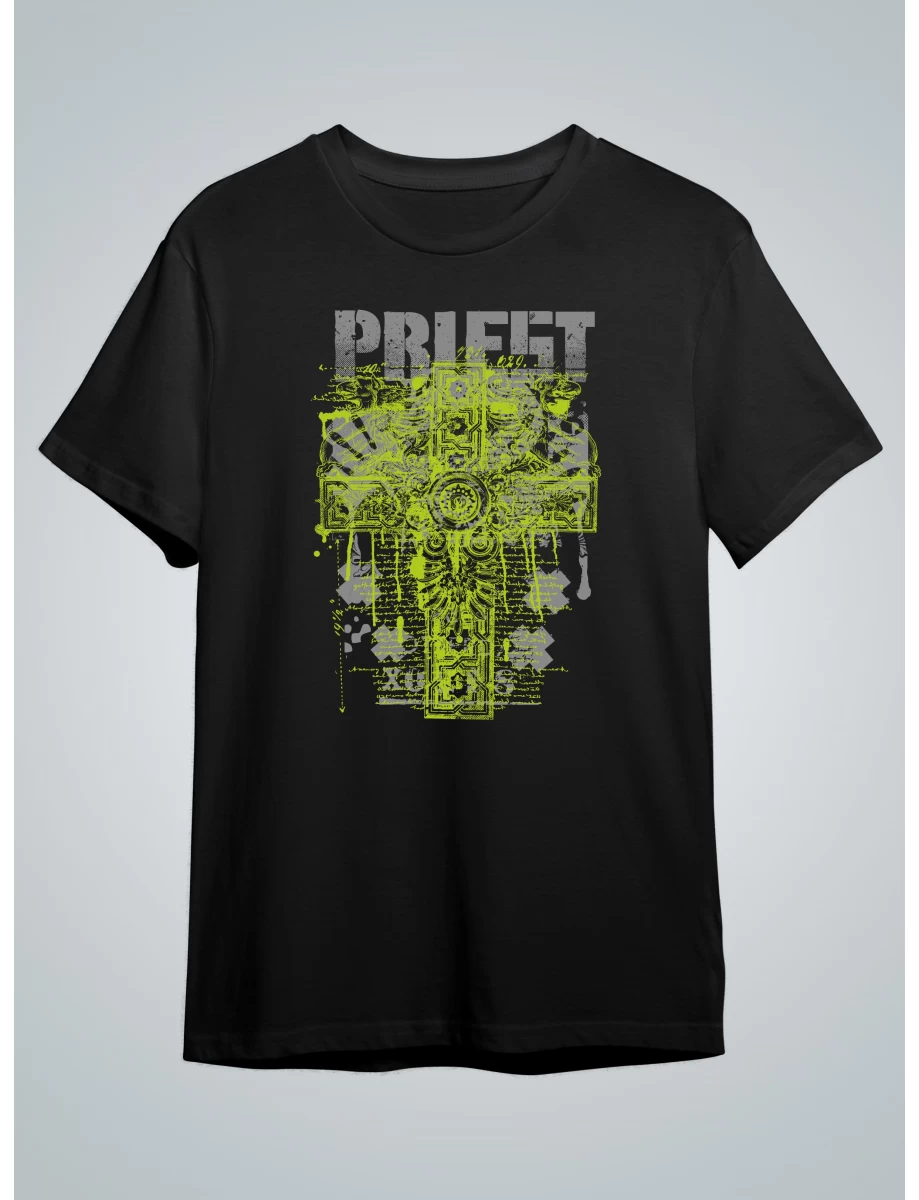 Tricou negru dama cu imprimeu PRIEST