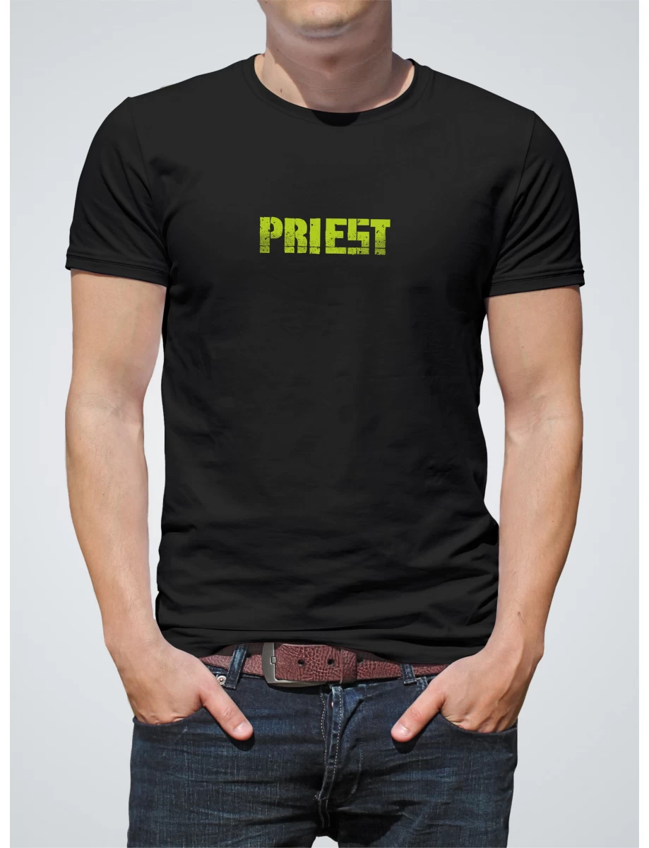 Tricou negru bărbați cu imprimeu PRIEST