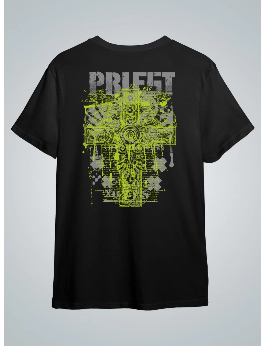 Tricou negru bărbați cu imprimeu PRIEST