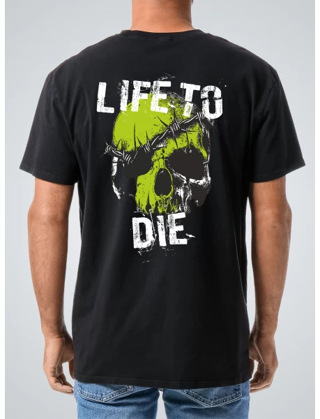 Tricou negru barbati cu imprimeu LIFE TO DIE