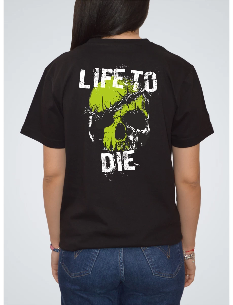 Tricou negru damă cu imprimeu LIFE TO DIE