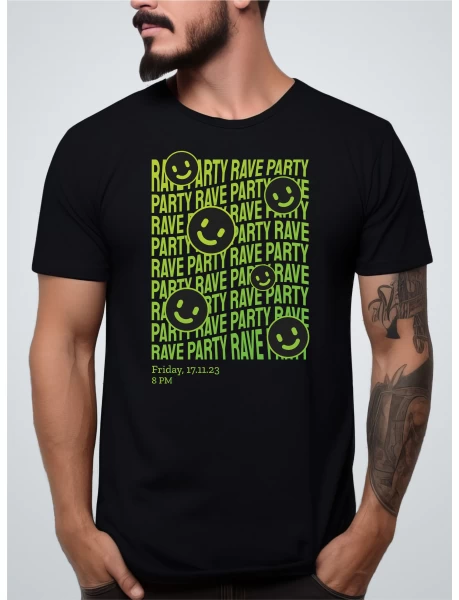 Tricou negru barbati cu imprimeu RAVE PARTY