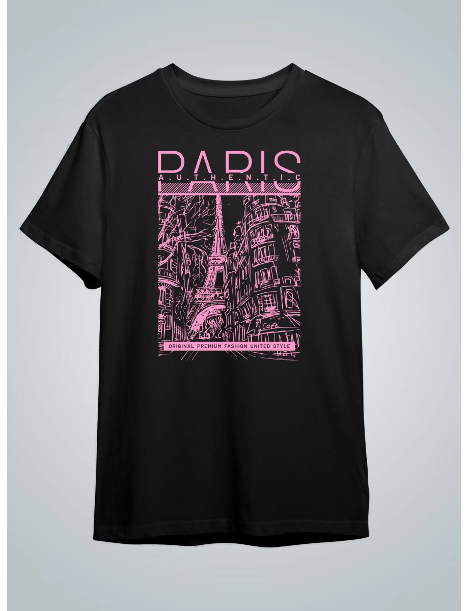 Tricou negru barbati cu imprimeu PARIS FASHION