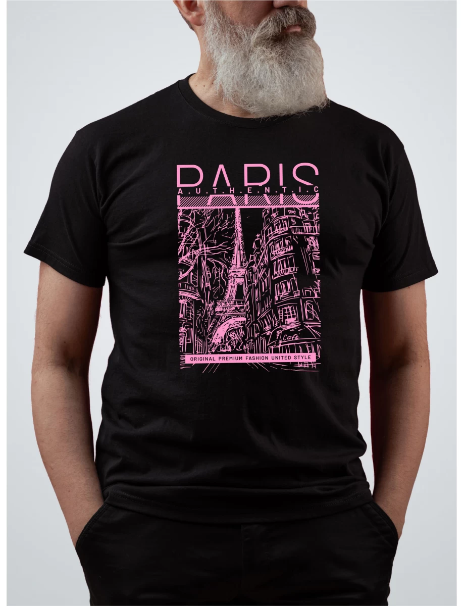 Tricou negru barbati cu imprimeu PARIS FASHION