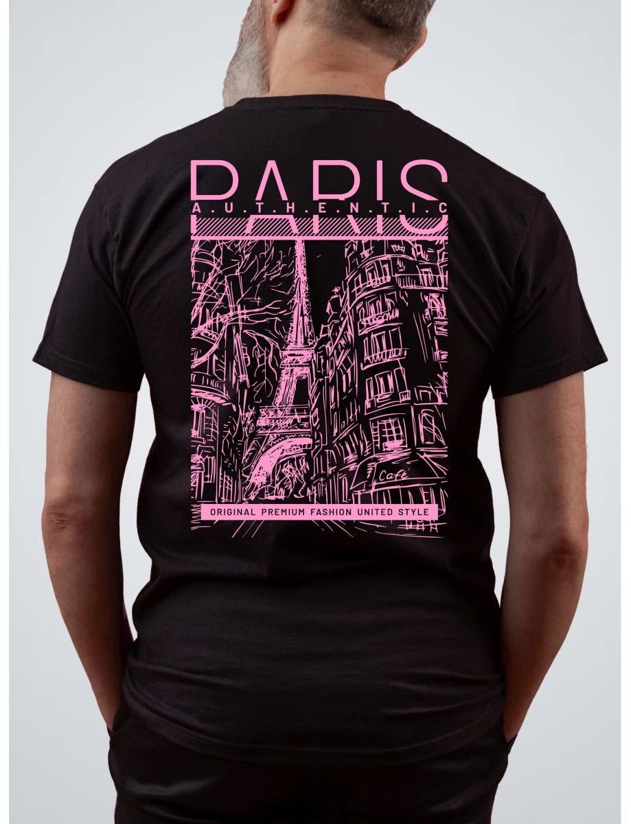 Tricou negru barbati cu imprimeu PARIS PREMIUM FASHION