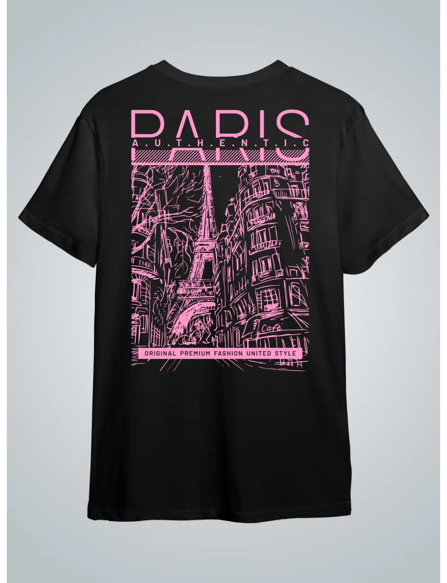 Tricou negru dama cu imprimeu PARIS ORIGINAL FASION