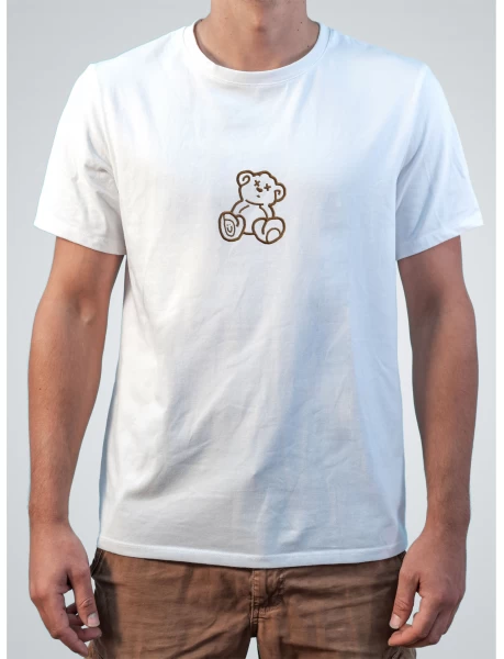 Tricou alb barbati cu broderie Emoji Bear