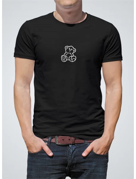 Tricou negru barbati cu broderie Emoji Bear