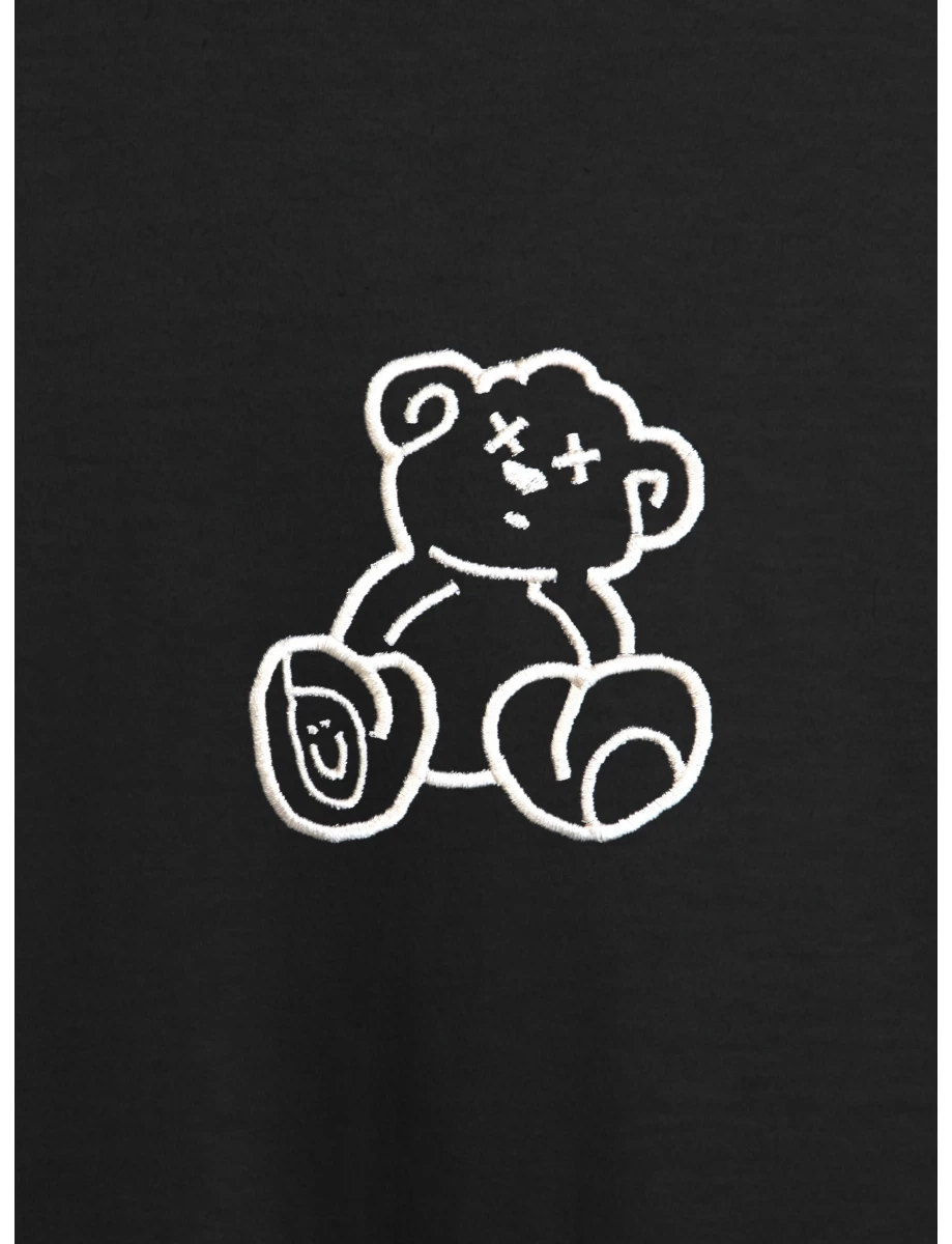 Tricou negru dama cu broderie Emoji Bear